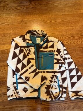 Penfield Mens Cream & Brown Aztec Sherpa Jacket with Teal Trim
